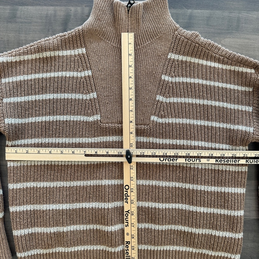 Faherty Mariner Striped Tan and Cream Women's Sweater - Picture 3 of 4